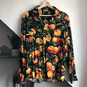 Orange Print Button Down Shirt